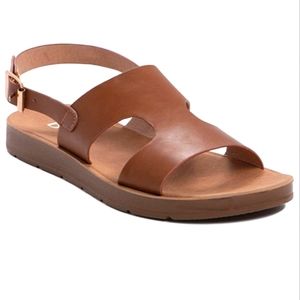 Cognac Open Toe Ankle Strap Sandal